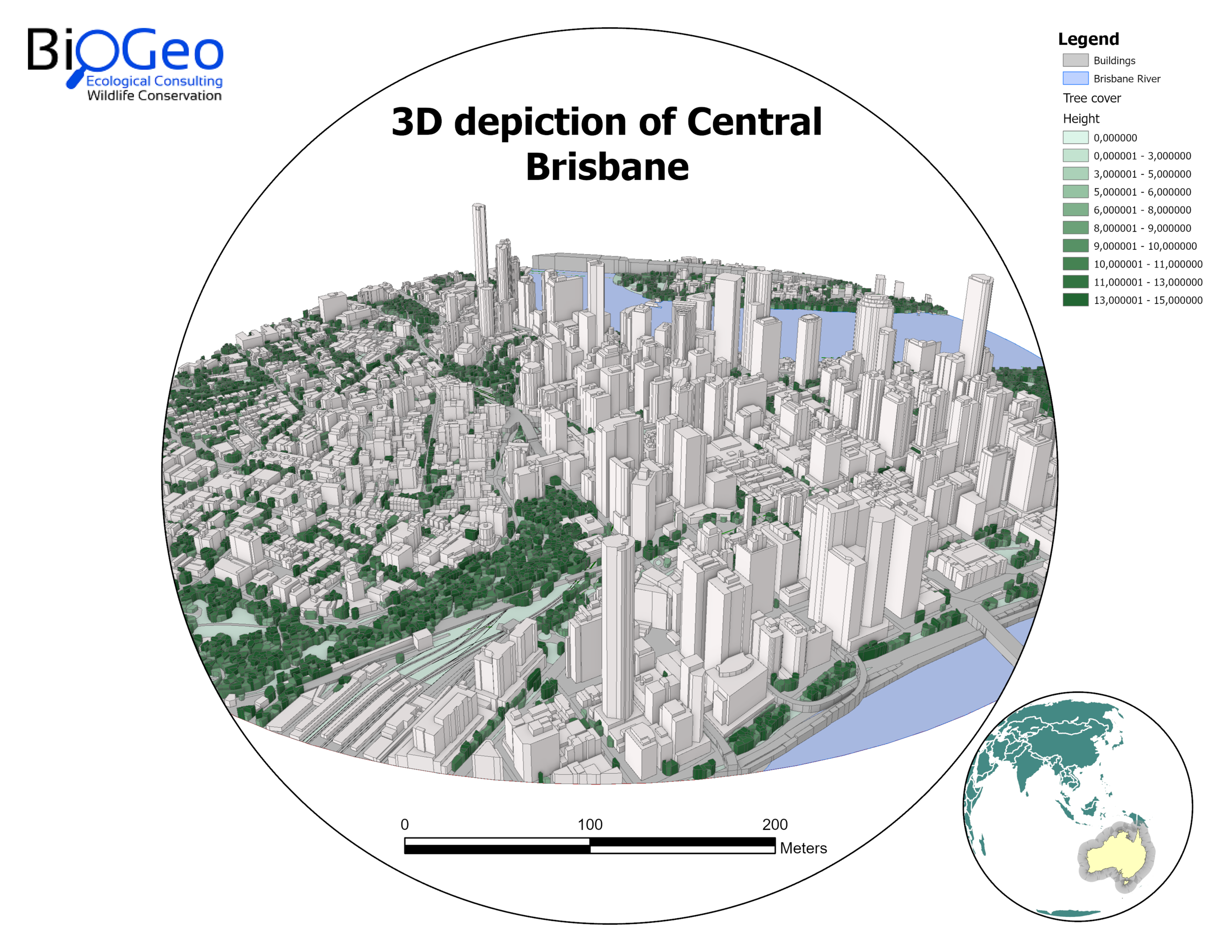 Three Dimensional View of Central Brisbane
