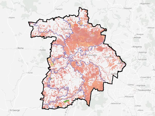 The app's map of vegetation rarity and brigalow across the Western Downs