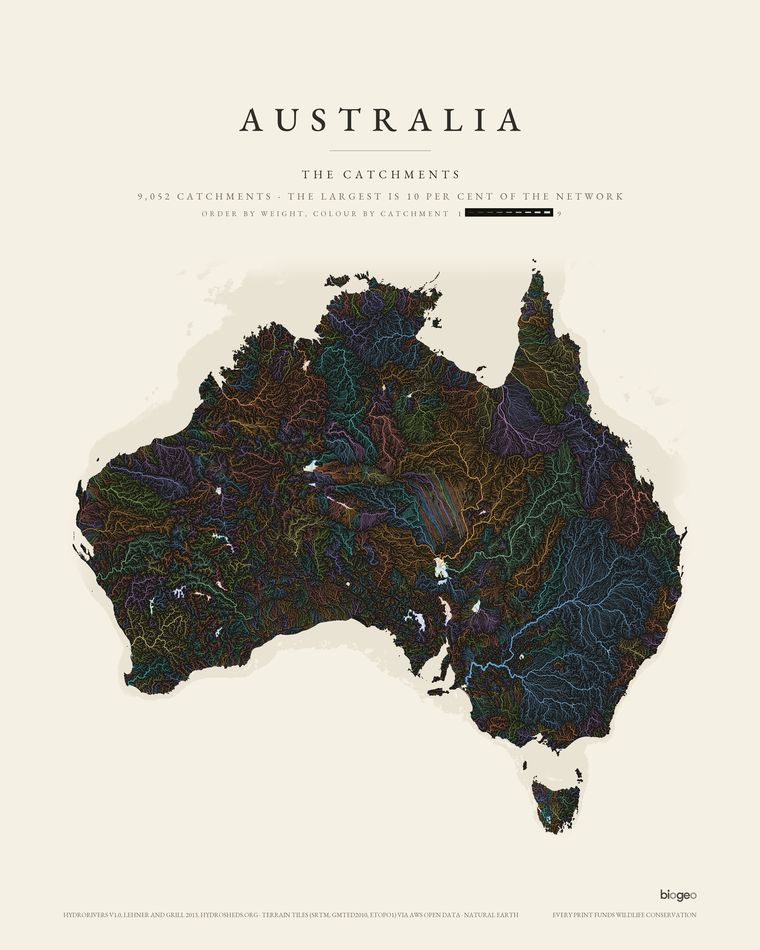 Australia, The Catchments, a BioGeo Editions print