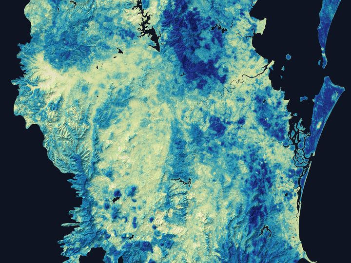 Relief map of long-nosed potoroo habitat suitability from Woodford to the border ranges