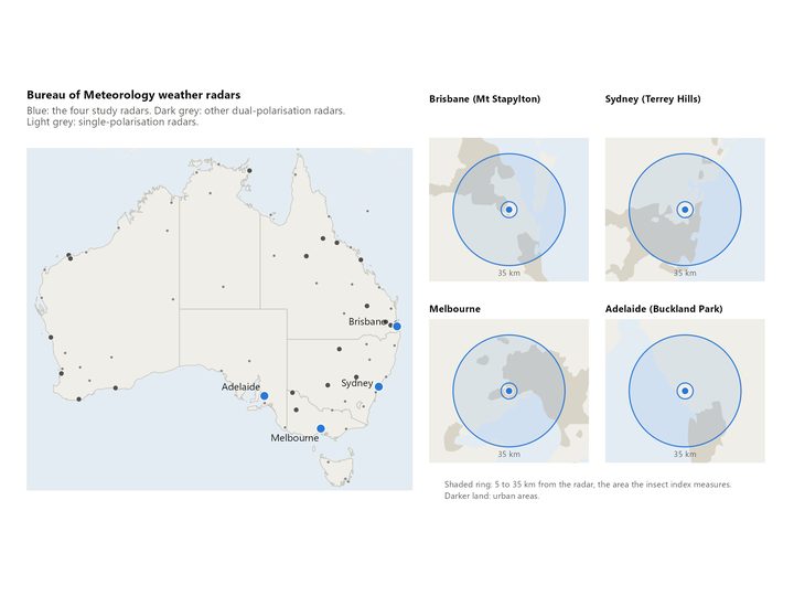Map of the weather radars used to count flying insects