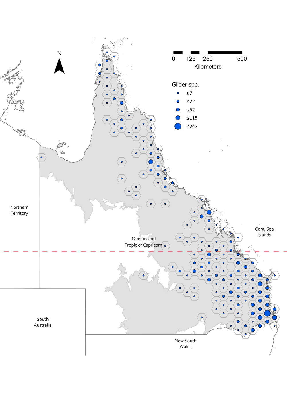 Distribution of Gliders across Queensland