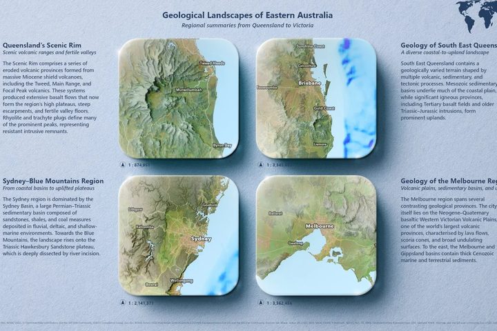 Geological landscapes of eastern Australia presented as blocks